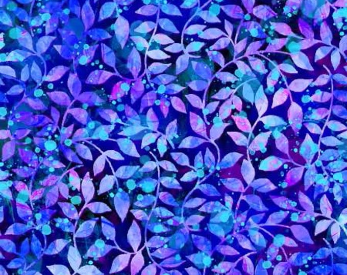 Fantasia Leaves Black Fabric Yardage, Oasis Fabrics, Cotton Quilt Fabric, Floral Fabric