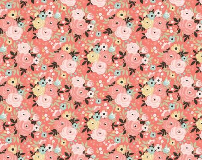 Remnant 3/4-Yard Joy in the Journey Floral Coral Fabric Yardage, Dani Magstad, Riley Blake, Cotton Quilt Fabric, Floral Fabric