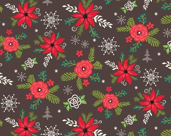 Winter Wonder Main Charcoal Fabric Yardage, Heather Peterson, Riley Blake Designs, Cotton Quilt Fabric, Winter Fabric