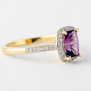 Diamond And Amethyst Ring Gold 10k, Amethyst Emerald Cut Solitaire Ring, Lady's Rings image 1
