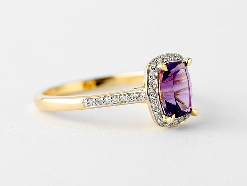 Diamond And Amethyst Ring Gold 10k, Amethyst Emerald Cut Solitaire Ring, Lady's Rings image 1