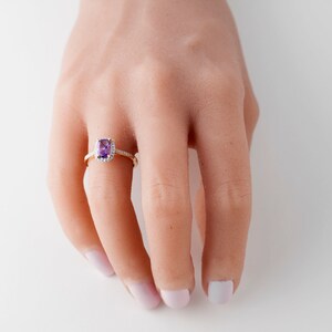 Diamond And Amethyst Ring Gold 10k, Amethyst Emerald Cut Solitaire Ring, Lady's Rings image 5