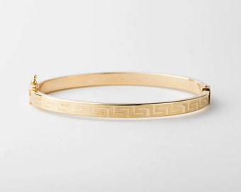 Greek Key Bangle Bracelet Gold 10k, Yellow Gold Cuff Bracelet