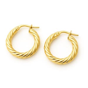 Braided Hoop Earrings Gold 10k, Yellow Gold Light Hoops, 20mm, 25mm, 30mm