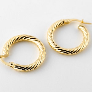 Braided Hoop Earrings Gold 10k, Yellow Gold Light Hoops, 20mm, 25mm, 30mm