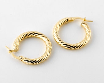 Braided Hoop Earrings Gold 10k, Yellow Gold Light Hoops, 20mm, 25mm, 30mm