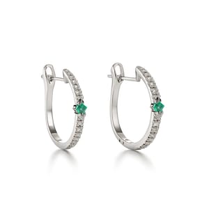 Emerald and Diamond Hoop Earrings Gold 10k, Sapphire, Ruby, White Gold Hoops