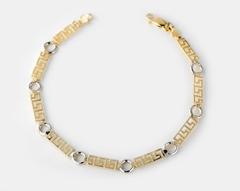 Greek Key Bracelet Gold 10k, Two Tone Bracelet, Ladies Bracelets