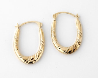 Vintage Oval Hoop Earrings Yellow Gold 10k, Women's Oval Hoops, Vintage Jewelry