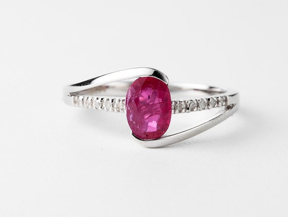 Diamond and Ruby Ring, 10k Ruby Ring, Solid 10k D… - image 1