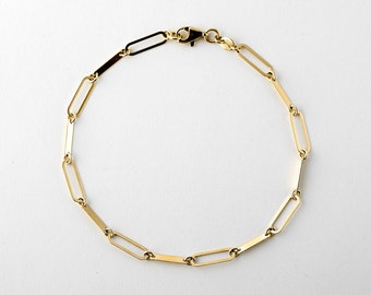 Dainty Flat Link Bracelet Gold 10k, Ladies Light Yellow Gold Bracelet, Bead Bracelet