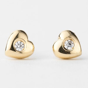Diamond Heart Stud Earring Gold 10k, Yellow Gold Earring, Love Jewelry image 1