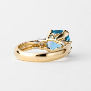 Blue Topaz and Diamond Ring Gold 14k, Cushion Cut Blue Topaz Ring, Cocktail Ring image 3