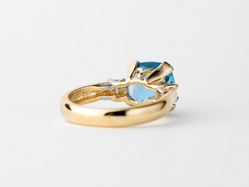 Blue Topaz and Diamond Ring Gold 14k, Cushion Cut Blue Topaz Ring, Cocktail Ring image 3