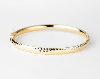 Diamond Cut Bangle Bracelet Gold 10K, Rigid Diamond Cuff, 10k Yellow Gold