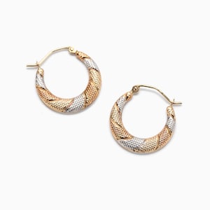 Vintage Braided Three Tone Hoop Earrings Yellow Gold 10k, Women's Hoops, Vintage Jewelry