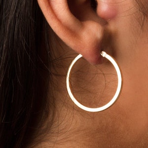 Flat gold hoop earrings, Minimalist Hoop earrings, White gold hoop earrings, Flat Earrings, Gold earrings, White gold earrings, Large hoops