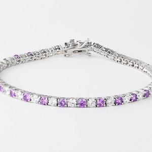 Amethyst and Diamond Bracelet Silver 925, Silver Tennis Bracelet, Purple Gemstone