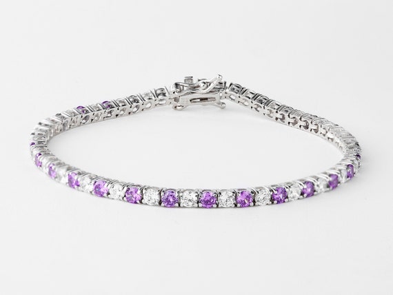 Amazon.com: Direct-Jewelry 14k White Gold Natural Amethyst And Diamond  Tennis Bracelet (6 Inch Length): Clothing, Shoes & Jewelry