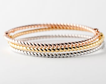 Braided Bangle Bracelet Gold 10k, Yellow, White, Rose, Cuff Bracelet, Women's Bangle