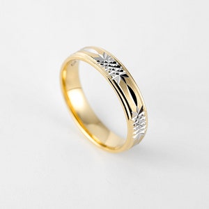 Men's Two Tone Brushed Wedding Band Gold 10k, 5mm Carved Wedding Band image 4