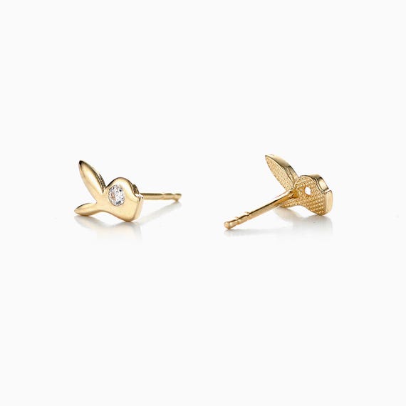 Diamond Playboy Bunny Stud Earrings Gold 10k, Small Yellow