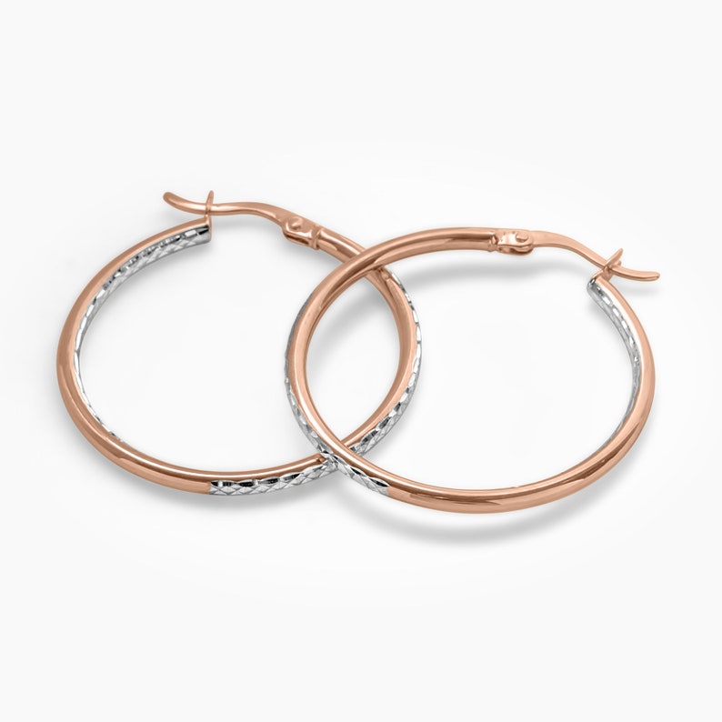 Big Shiny Hoop Earrings, 10k Solid Gold, Pink Gold Hoops, Yellow Gold Hoops, White Gold Hoops, 2 Tone Hoops, 10K Gold Earrings, Hoop Earring image 3