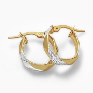 Oval Hoop Earrings Gold 10k, 2 Tone Hoops, Yellow, Pink