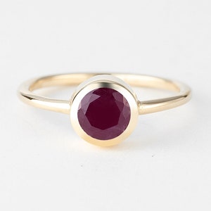 Bezel Ruby Ring Gold 10k, Round Red Ruby Solitaire, Ladies Ring image 1