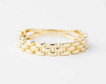 Watch Band Link Ring Gold 10k, Yellow Gold Band, Stackable