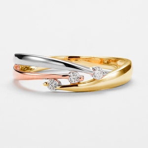 3 Tone Diamond Engagement Ring Gold 10k, Trinity Diamond Ring, Dainty Diamond Ring, Rose Gold, Yellow Gold, White Gold, 10k Diamond Ring image 1