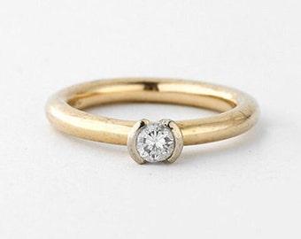 Vintage Diamond Bezel 14K Solitaire Ring Gold 14k, Yellow Gold Diamond Ring, Vintage Jewelry