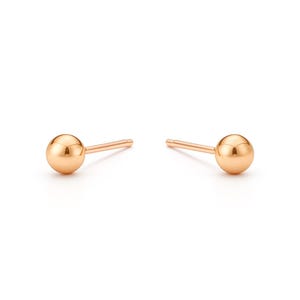 Orecchini a bottone a sfera semplice da 3 mm in oro 10K e 14K, orecchini rotondi in oro giallo
