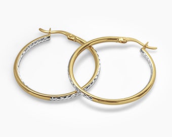 Big Shiny Hoop Earrings, 10k Solid Gold, Pink Gold Hoops, Yellow Gold Hoops, White Gold Hoops, 2 Tone Hoops, 10K Gold Earrings, Hoop Earring