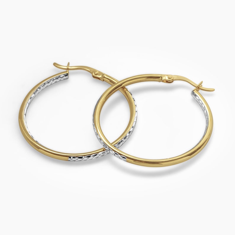 Big Shiny Hoop Earrings, 10k Solid Gold, Pink Gold Hoops, Yellow Gold Hoops, White Gold Hoops, 2 Tone Hoops, 10K Gold Earrings, Hoop Earring image 1