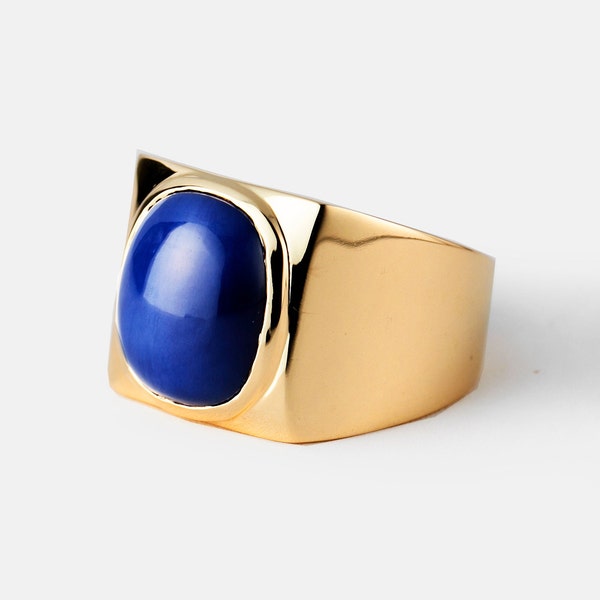 Men's Star Sapphire Ring Gold 10k, Yellow Gold Blue Ring, 10k Solid Gold, Men's Ring