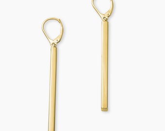 Dangle Stick Earrings Gold, Long Dangle Earrings, Minimalist Gold Earrings, Yellow Gold Earrings, Stick Earrings, Gold Earrings, Dangling