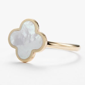 Mother of Pearl Four Leaf Clover Ring Gold 10k, Clover Ring, Solid 10k Yellow Gold, Clover Ring for Women