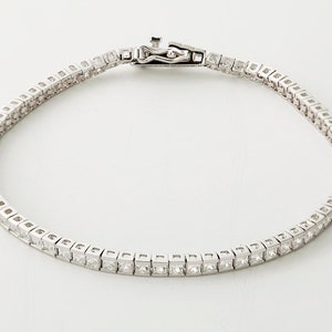Diamond Tennis Bracelet, Square Silver Tennis Bracelet, White Gold Princess Tennis Bracelet, Silver Bracelet, Cz Tennis Bracelet, Gift