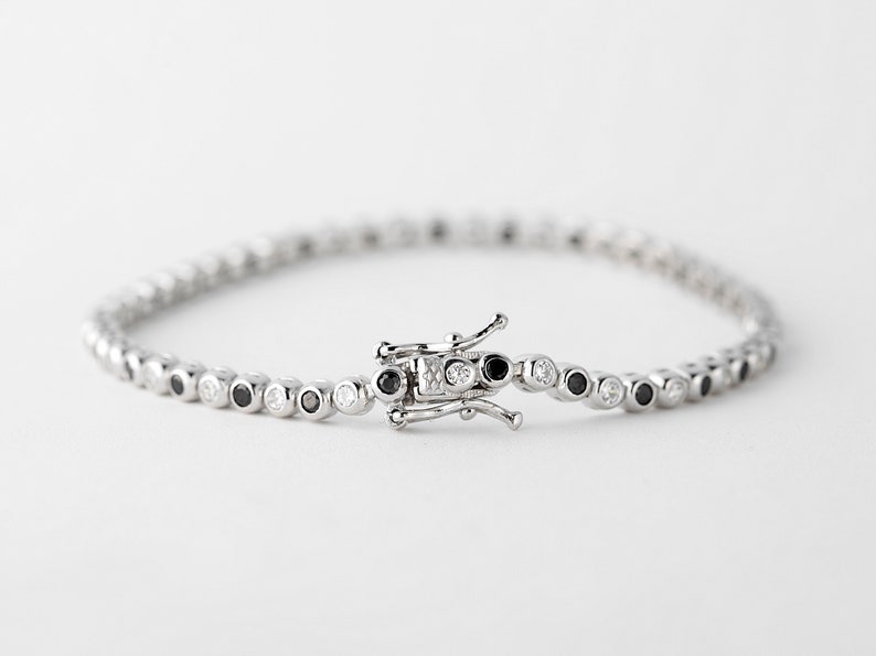 Black and White Diamond Bezel Bracelet Silver 925, Bezel CZ Tennis Bracelet image 2