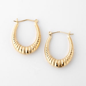 Vintage Oval Hoop Earrings Yellow Gold 10k, Women&#39;s Oval Hoops, Vintage Jewelry