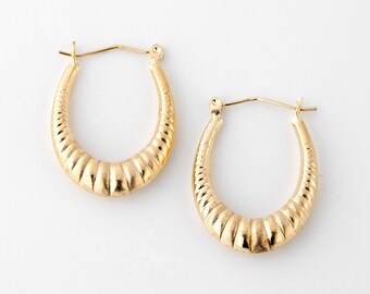 Vintage Oval Hoop Earrings Yellow Gold 10k, Women's Oval Hoops, Vintage Jewelry