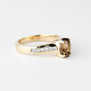 Vintage Smoky Topaz and Diamond Ring Gold 10k, Topaz Ring, 10k Solid Gold image 2