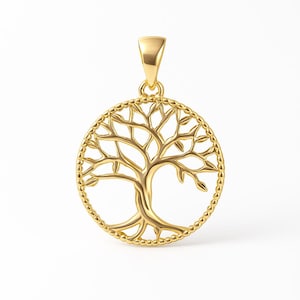 Tree Of Life Pendant White Yellow Gold 10k, Celtic Small Necklace