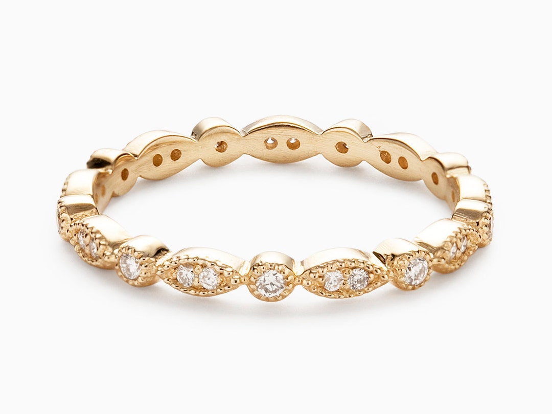 Full Eternity Diamond Wedding Band Gold 14k, Art Deco Ring, Yellow ...