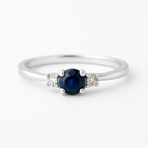 Vintage Diamond And Sapphire Solitaire Ring 14k Gold, White Gold Blue Gemstone Gold Ring, Vintage Jewelry