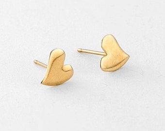 Vintage Small heart Stud Earrings Gold 10k, Yellow Gold Earrings, Vintage Jewelry