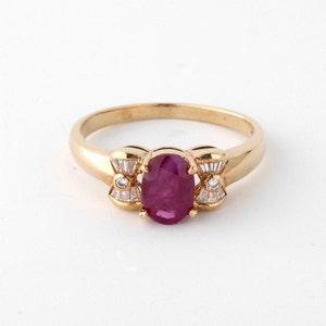 Vintage Ruby and Diamond Solitaire Ring Gold 14k, Yellow Gold Red Ruby Ring, Vintage Jewelry