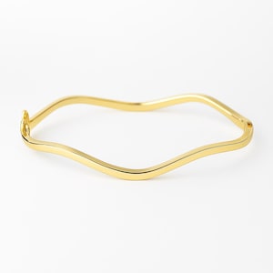 Curved Bangle Bracelet Gold 10K, Rigid Cuff, 10k Solid Yellow Gold
