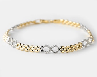 Diamond Infinity Bracelet Gold 10k, Two Tone CZ Bracelet, Ladies Bracelets